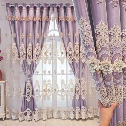 Embroidered Floral Loop Top Curtains