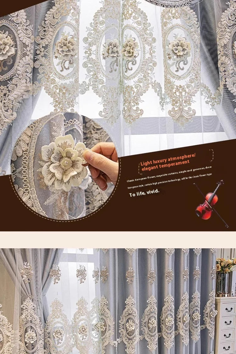 Embroidered Floral Loop Top Curtains