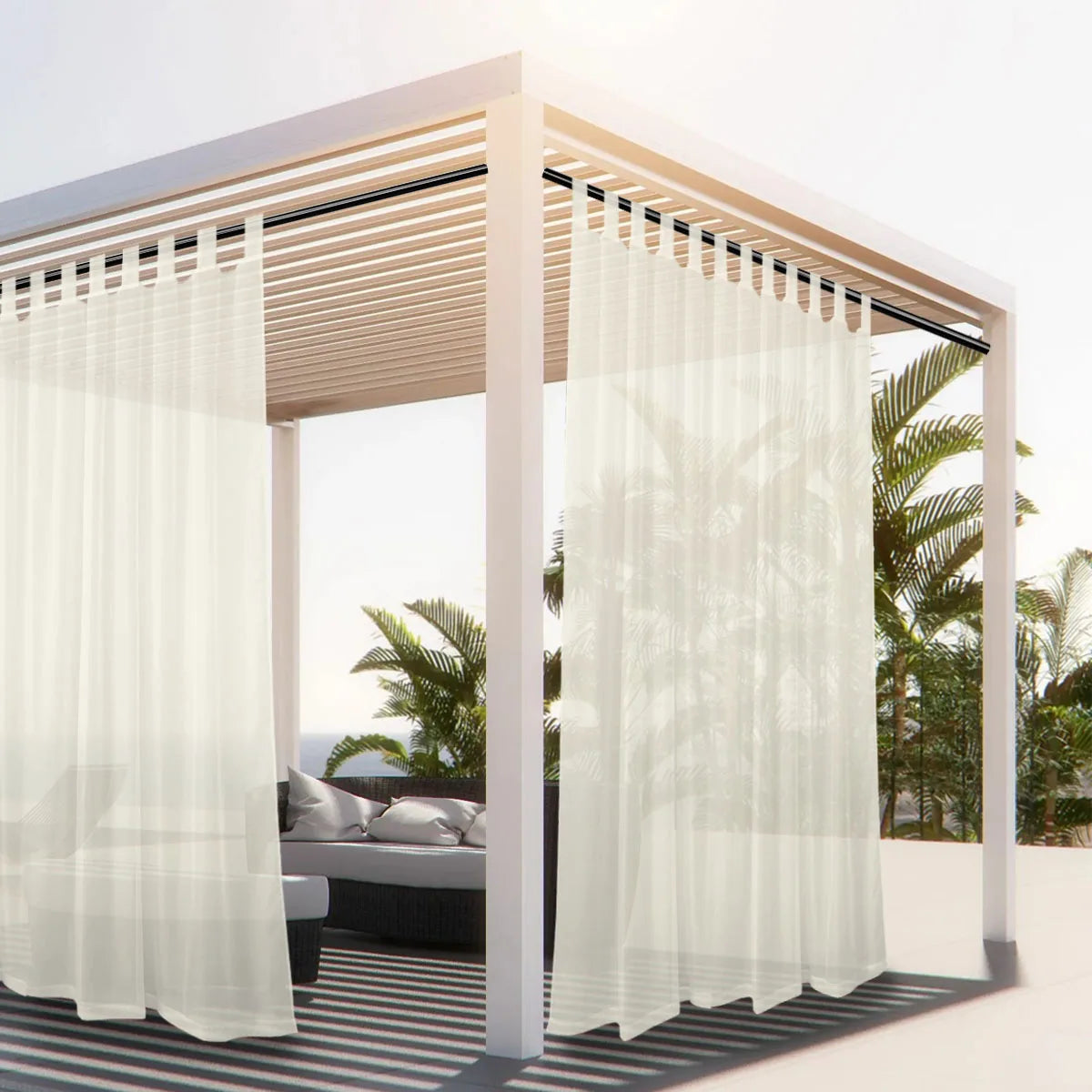 1PC, Outdoor Sheer Volie Curtain with Tab Top Transparent Polyester Fiber Waterproof Outdoor Curtain for Porch, Pergola, Cabin