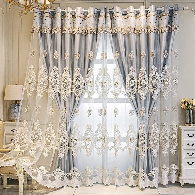 Embroidered Floral Loop Top Curtains