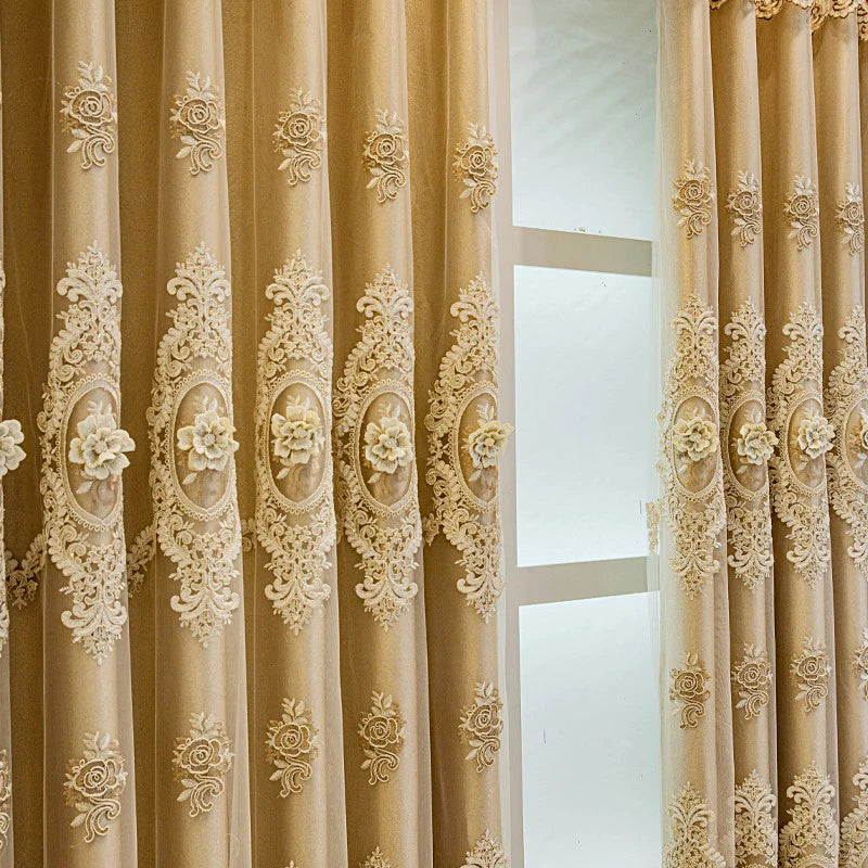 Embroidered Floral Loop Top Curtains