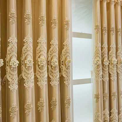 Embroidered Floral Loop Top Curtains