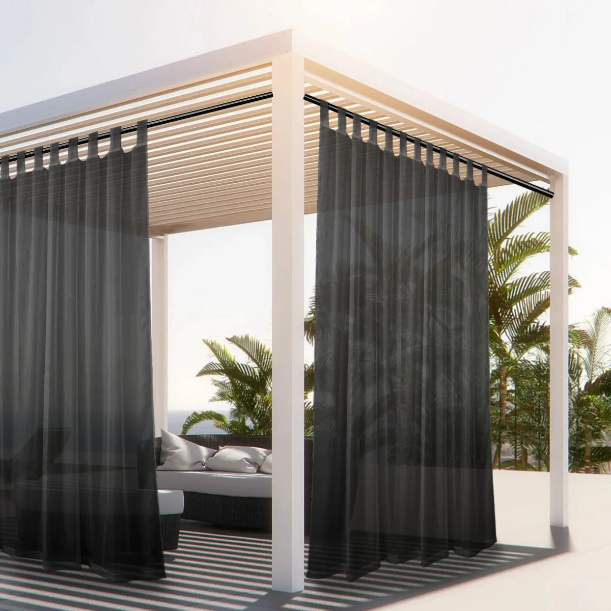 1PC, Outdoor Sheer Volie Curtain with Tab Top Transparent Polyester Fiber Waterproof Outdoor Curtain for Porch, Pergola, Cabin