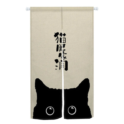 VIKAMA Japanese-Style Cute Cat Door Curtain - Half-Length Light-Blocking Curtain Ideal for Sake Bars and Restaurants