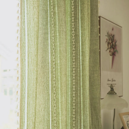 Boho Curtain for Bedroom Dining Room Kitchen, Bohemian Chic Textured Embroidery, Vintage Handmade Tassels Decor Drape, 1 Panel