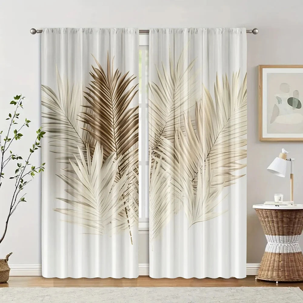 2Pcs, Curtain Cloth Spring Curtains&Drapes Brown Palm Polyester (Without Rod) Decorations for Home Use for Bedroom Living Room