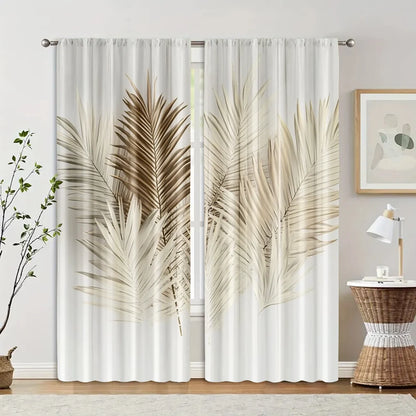 2Pcs, Curtain Cloth Spring Curtains&Drapes Brown Palm Polyester (Without Rod) Decorations for Home Use for Bedroom Living Room