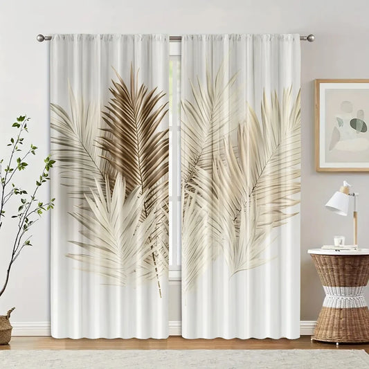2Pcs, Curtain Cloth Spring Curtains&Drapes Brown Palm Polyester (Without Rod) Decorations for Home Use for Bedroom Living Room