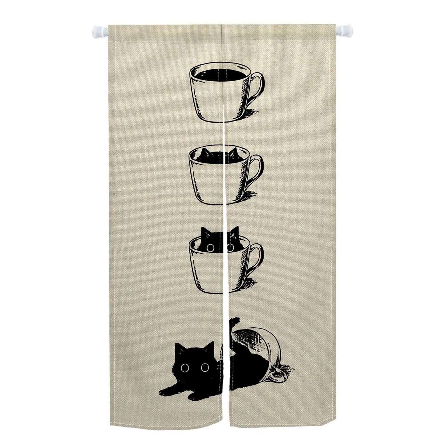 VIKAMA Japanese-Style Cute Cat Door Curtain - Half-Length Light-Blocking Curtain Ideal for Sake Bars and Restaurants
