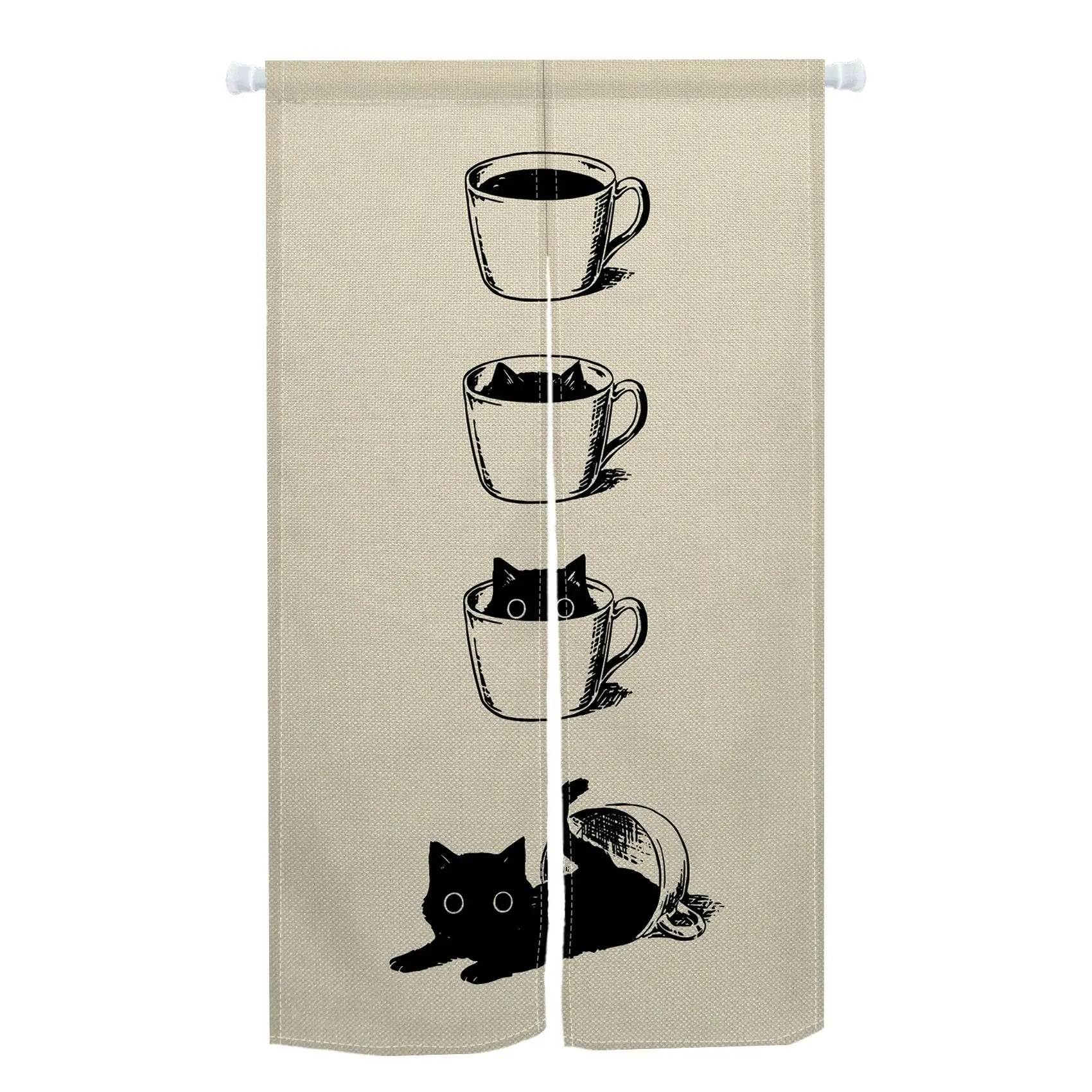 VIKAMA Japanese-Style Cute Cat Door Curtain - Half-Length Light-Blocking Curtain Ideal for Sake Bars and Restaurants