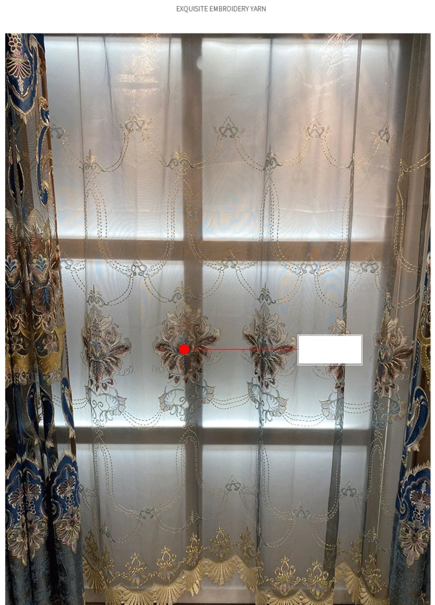 European Luxury Blue Curtains for Living Room Bedroom Embroidered Hollow Valance Tulle Chenille Custom Decoration Window Kitchen