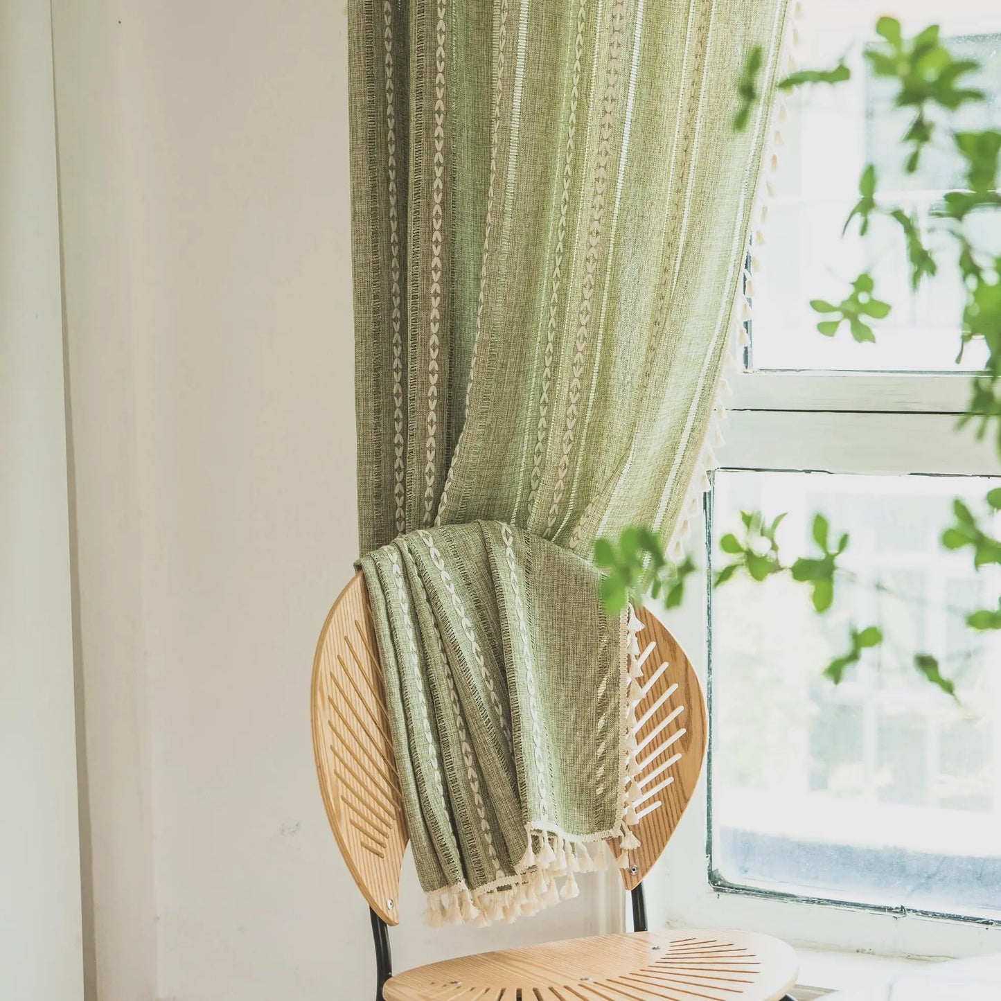 Boho Curtain for Bedroom Dining Room Kitchen, Bohemian Chic Textured Embroidery, Vintage Handmade Tassels Decor Drape, 1 Panel