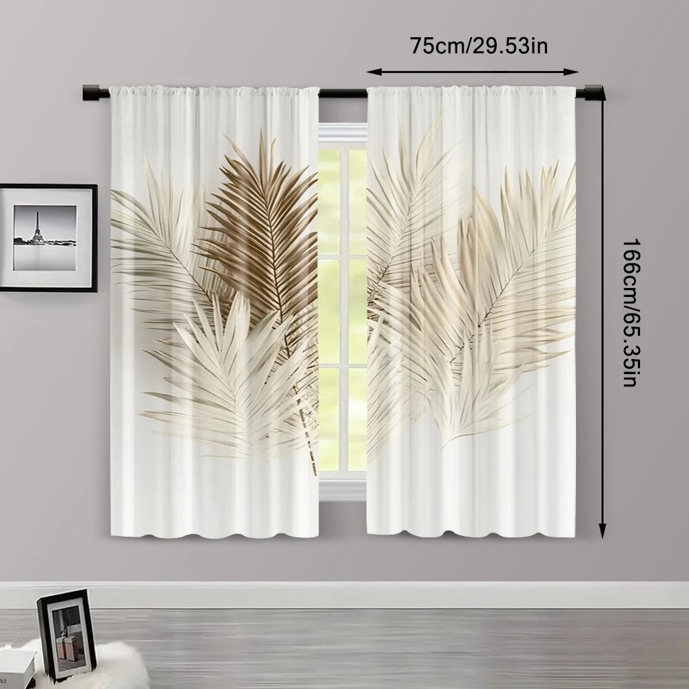 2Pcs, Curtain Cloth Spring Curtains&Drapes Brown Palm Polyester (Without Rod) Decorations for Home Use for Bedroom Living Room