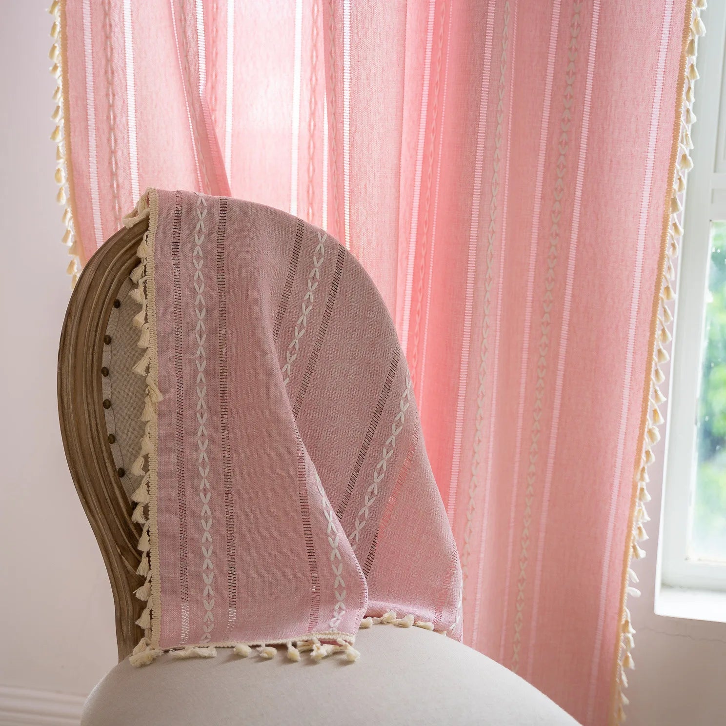 Boho Curtain for Bedroom Dining Room Kitchen, Bohemian Chic Textured Embroidery, Vintage Handmade Tassels Decor Drape, 1 Panel