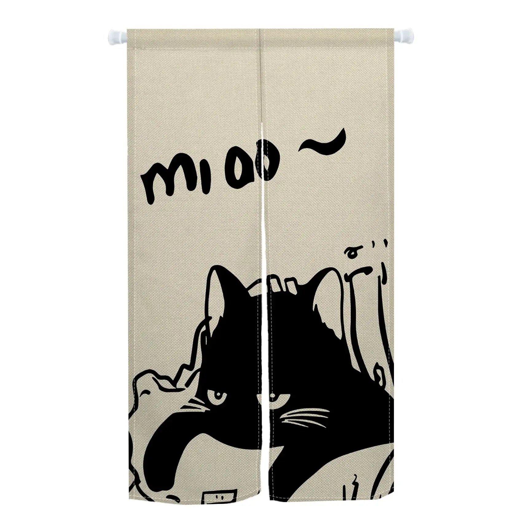 VIKAMA Japanese-Style Cute Cat Door Curtain - Half-Length Light-Blocking Curtain Ideal for Sake Bars and Restaurants