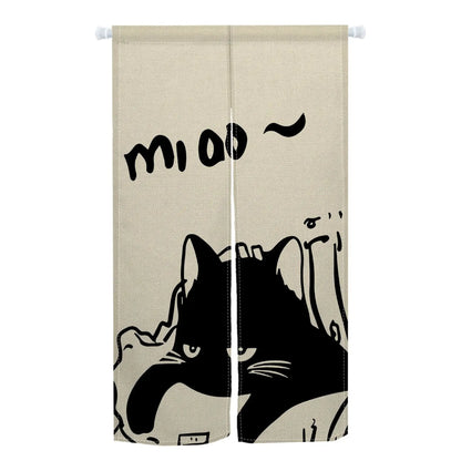 VIKAMA Japanese-Style Cute Cat Door Curtain - Half-Length Light-Blocking Curtain Ideal for Sake Bars and Restaurants