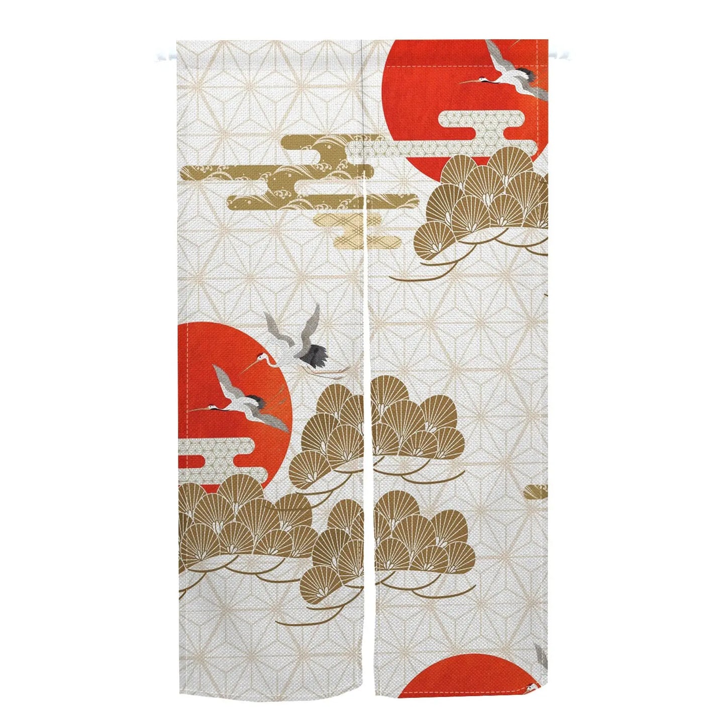 VIKAMA Washable Japanese-Style Door Curtain - Mount Fuji Cherry Blossom Wave Pattern Dining Room Kitchen Half-Curtain Home Decor