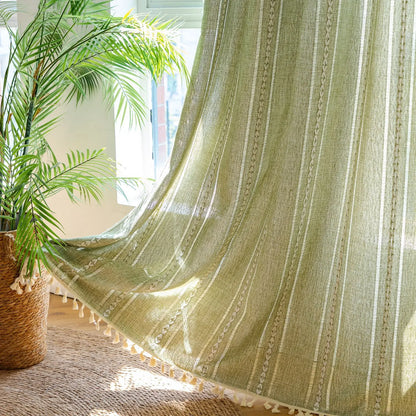 Boho Curtain for Bedroom Dining Room Kitchen, Bohemian Chic Textured Embroidery, Vintage Handmade Tassels Decor Drape, 1 Panel