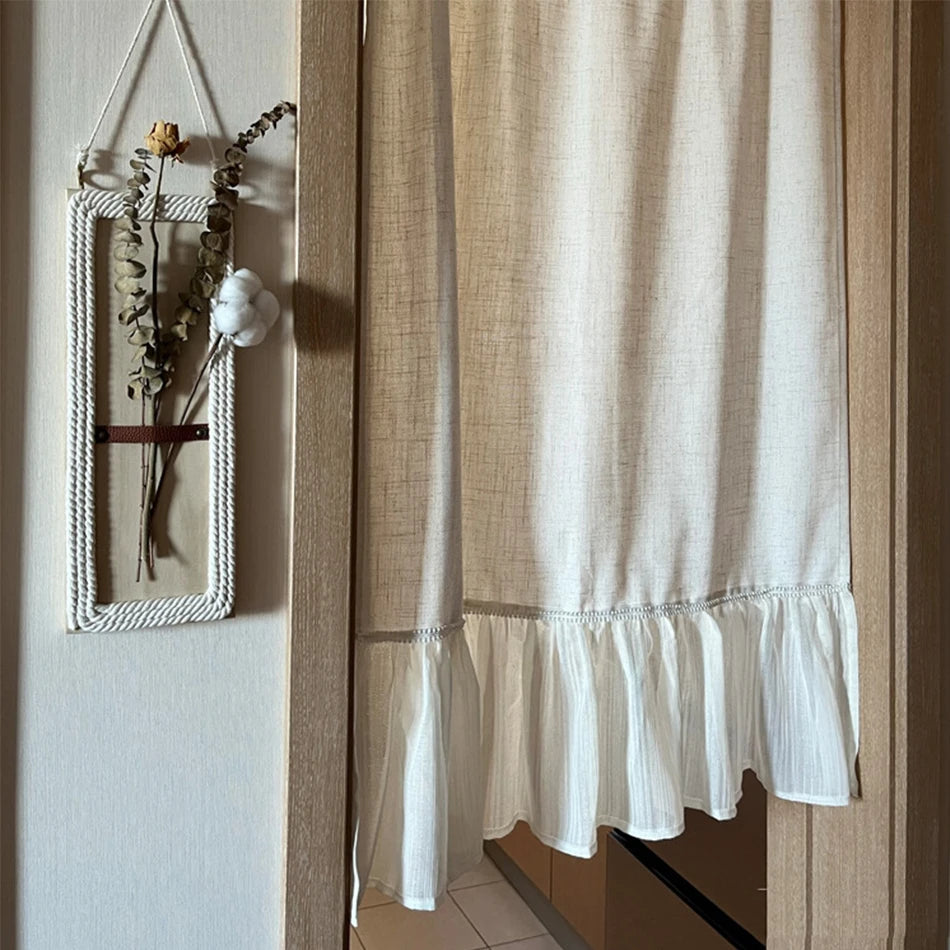 Linen Blending Jute Lace Curtains Road Pocket Shade Curtain Tassel for Kitchen Bedroom Living Room Bay Window Cabinet Curtain