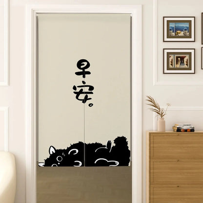 VIKAMA Japanese-Style Cute Cat Door Curtain - Half-Length Light-Blocking Curtain Ideal for Sake Bars and Restaurants