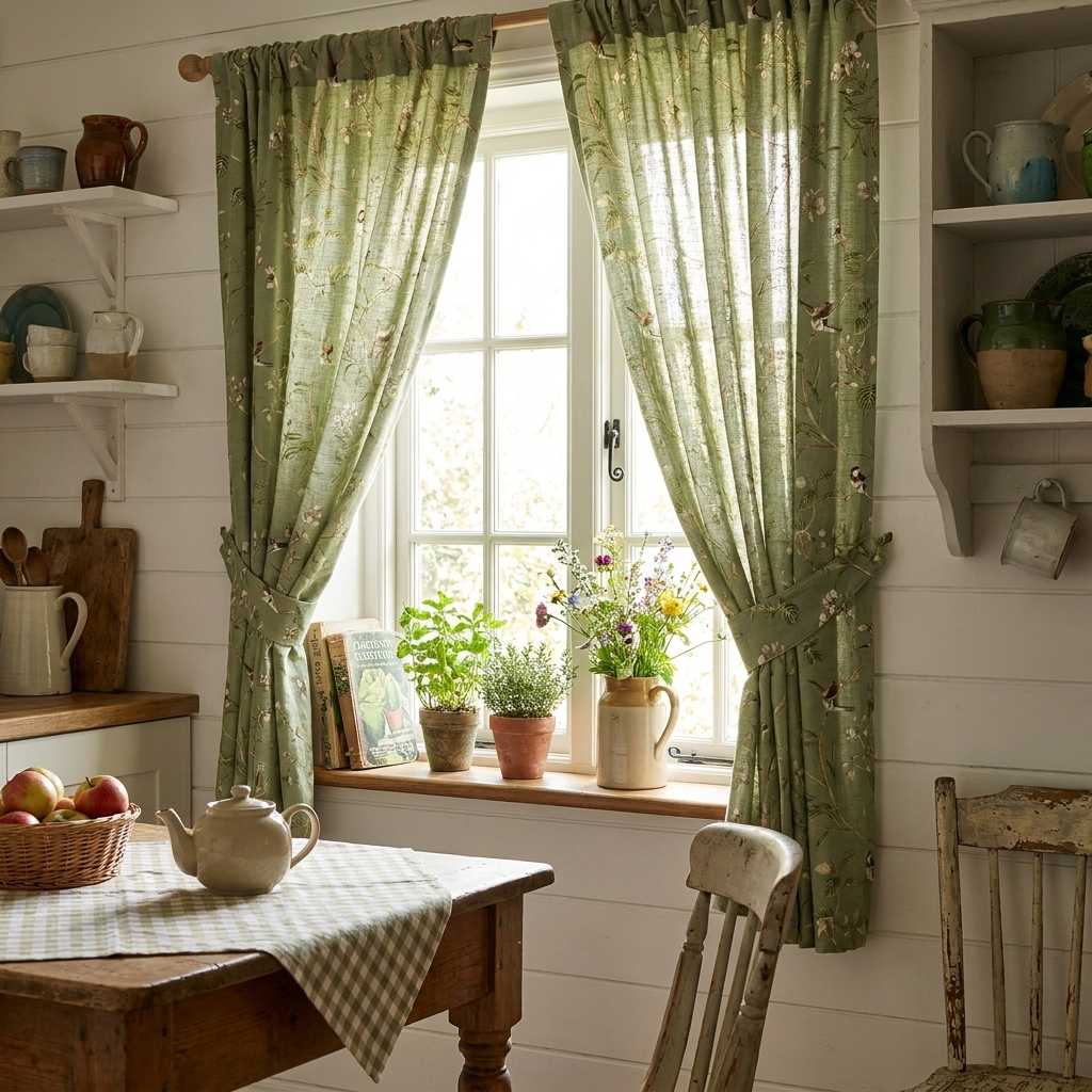 Country Garden Linen Window Curtains