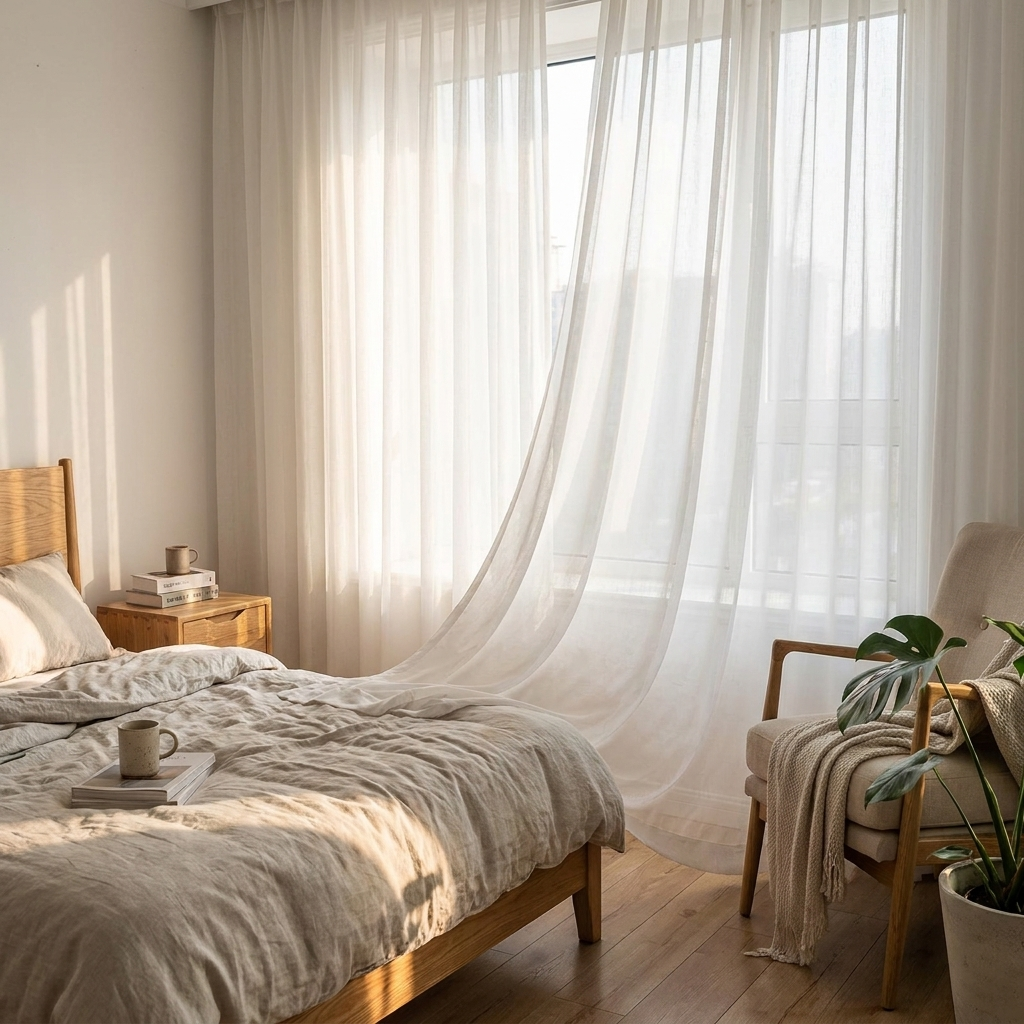 Asazal Sheer Tulle Window Curtains